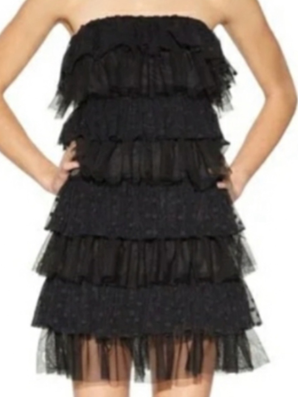 Kate Young for Target Black Strapless Lace Ruffle Tiered Dress Size 6 NWT